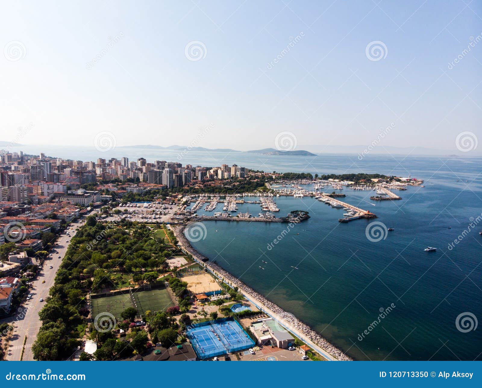aerial drone view of kalamis fenerbahce marina in istanbul