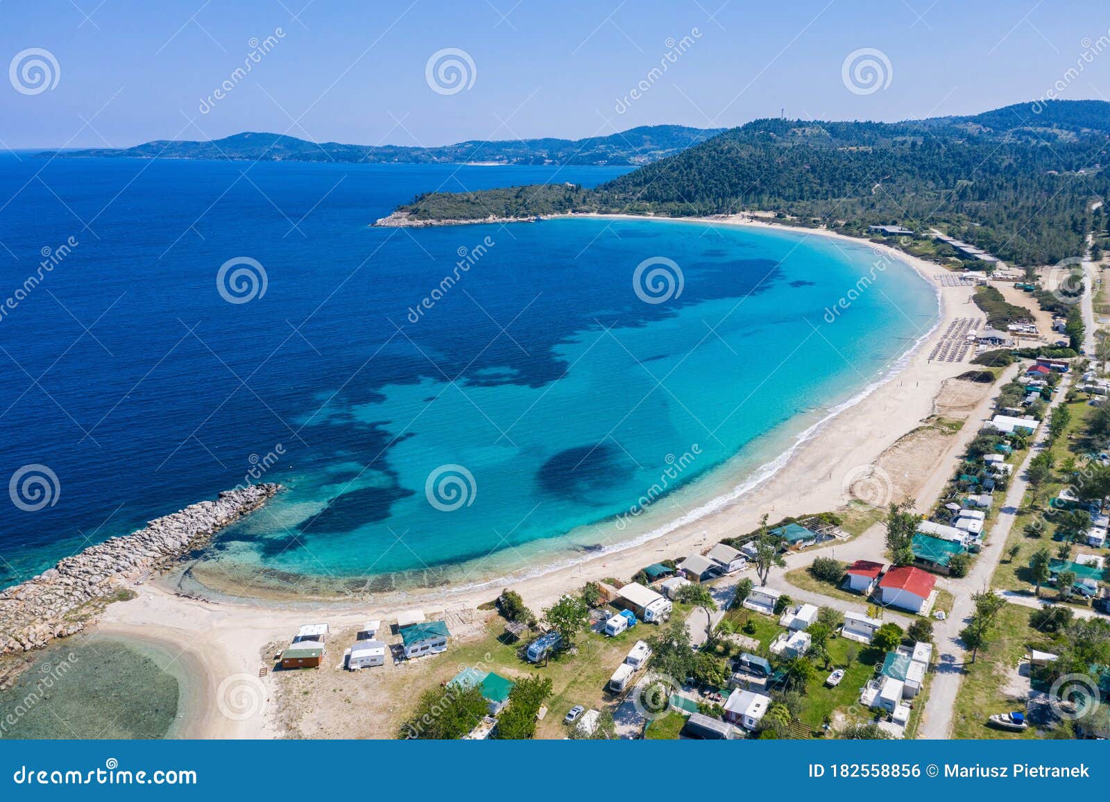 aerial drone view of paliouri beach in kassandra sithonia penisula chalkidiki greece