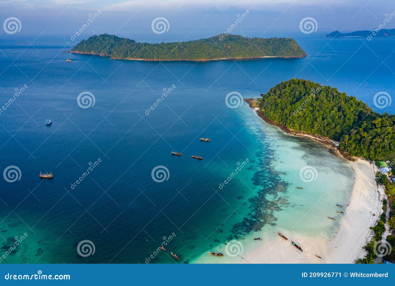 aerial drone view of a small tropical island in the mergui archipelago, myanmar swinton island