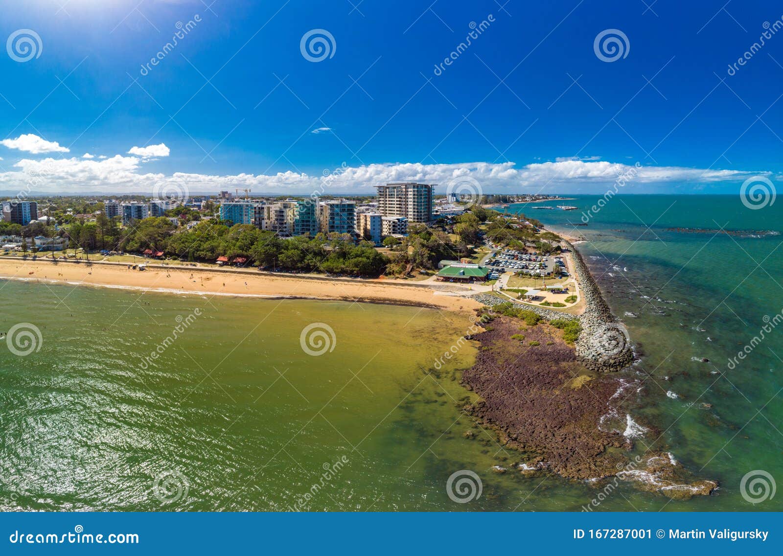 Aerial Drone View of Suttons Beach, Redcliffe, Australia Stock Image ...