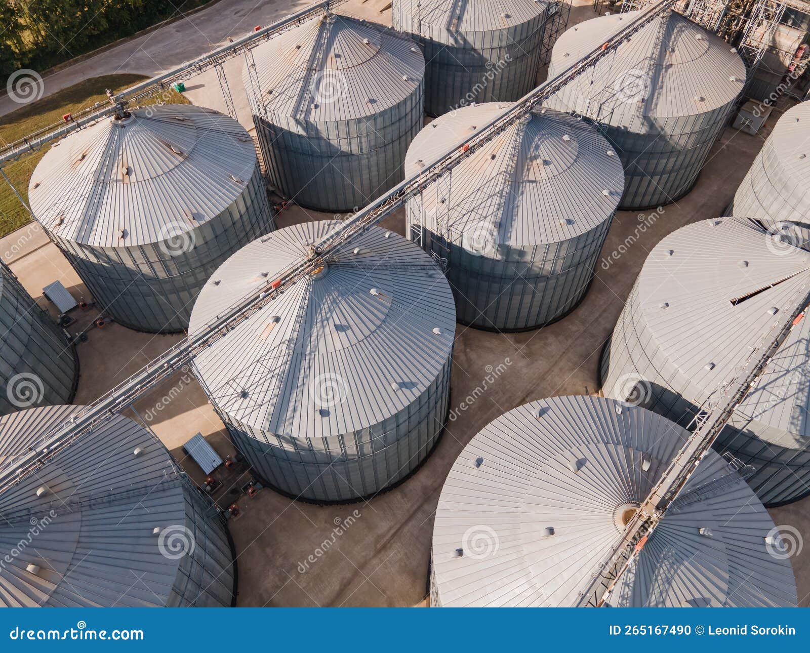Aerial of Grain Elevator Storage Facility for Wheat Grains Stock Photo