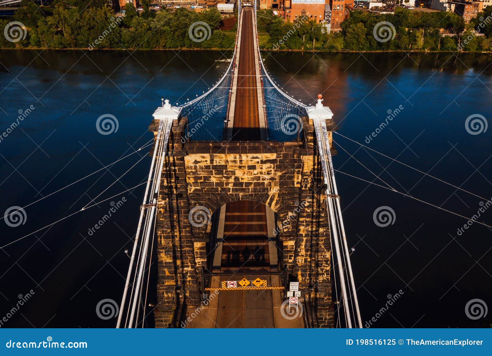 Aerial Of Historic Wheeling Suspension Bridge Ohio River Wheeling