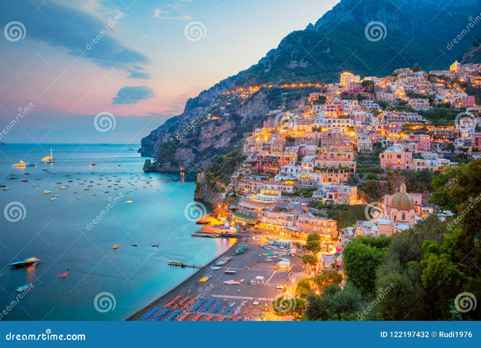 City of Positano, Italy. stock photo. Image of aerial - 122197432