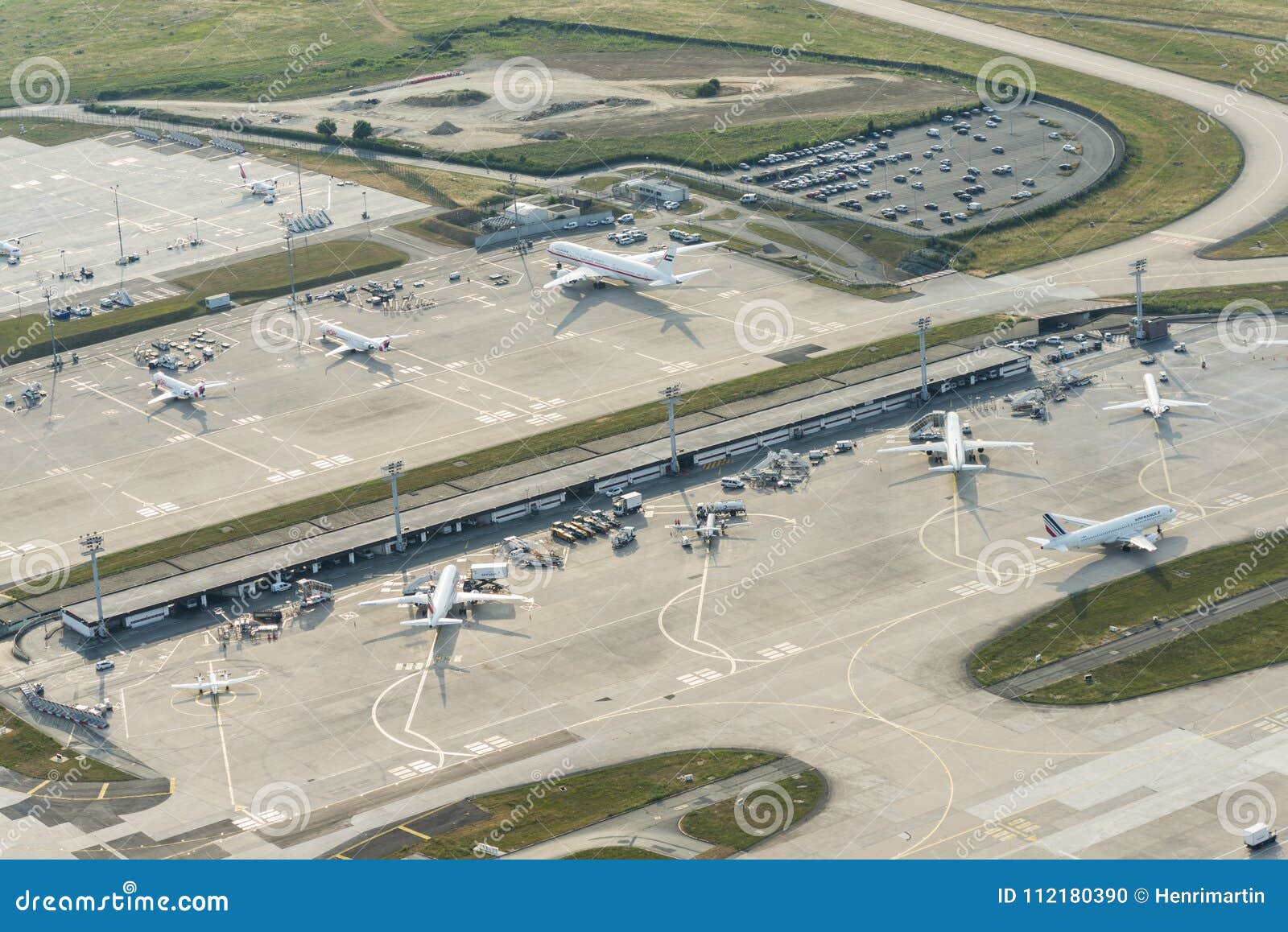 aerial image of planes at terminals at orly airport