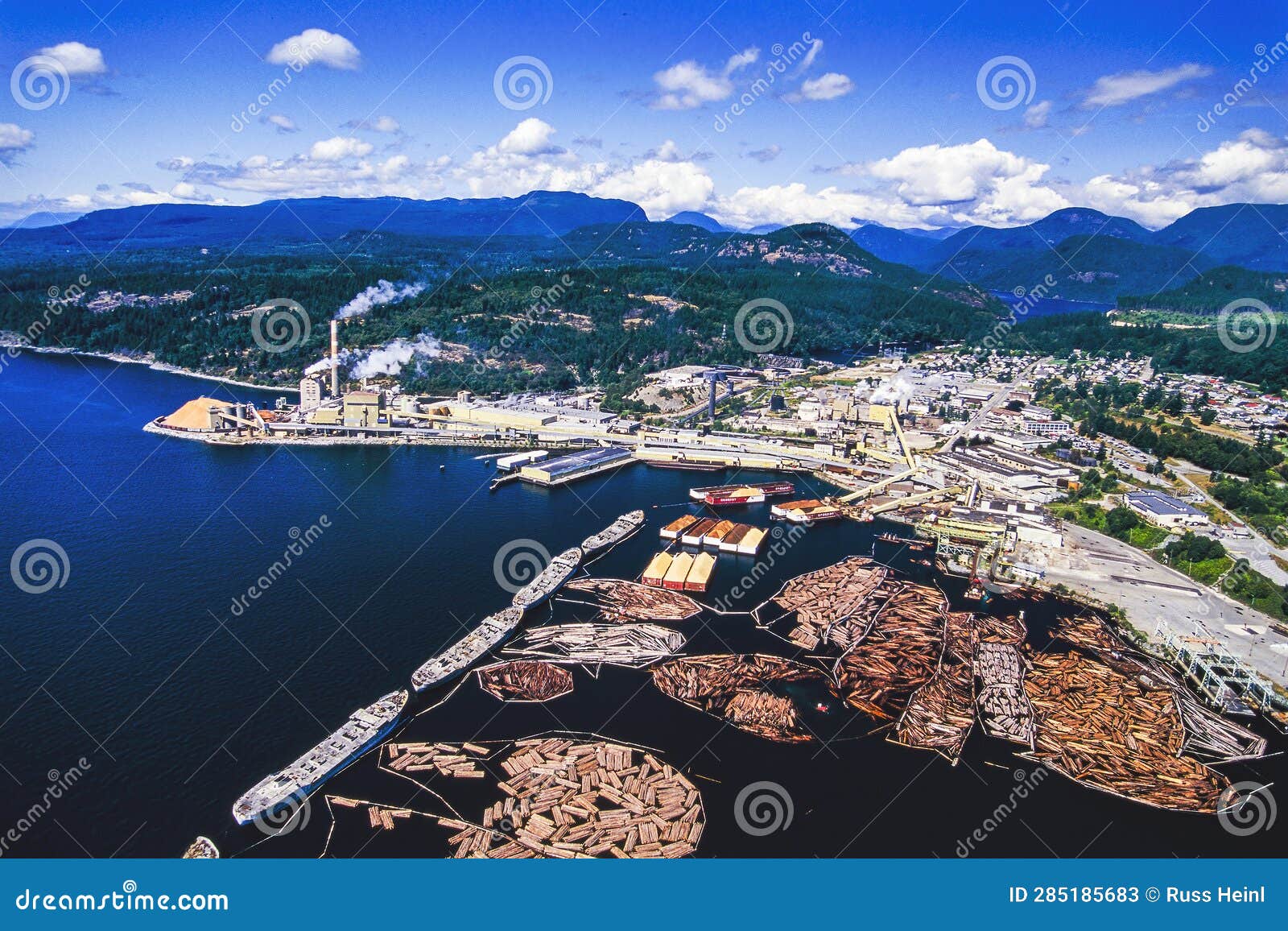 Aerial Image of a Pulp and Paper Mill in Powell River, BC, Canada Stock