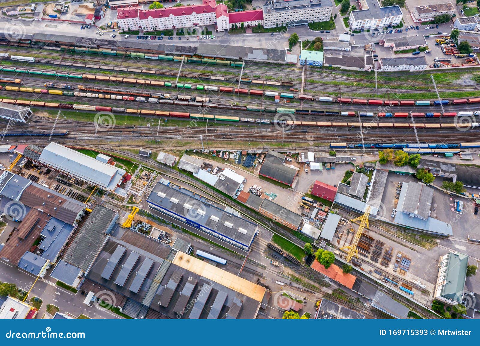 Aerial Image of Railway Station Depot with Freight Trains and Carriages ...