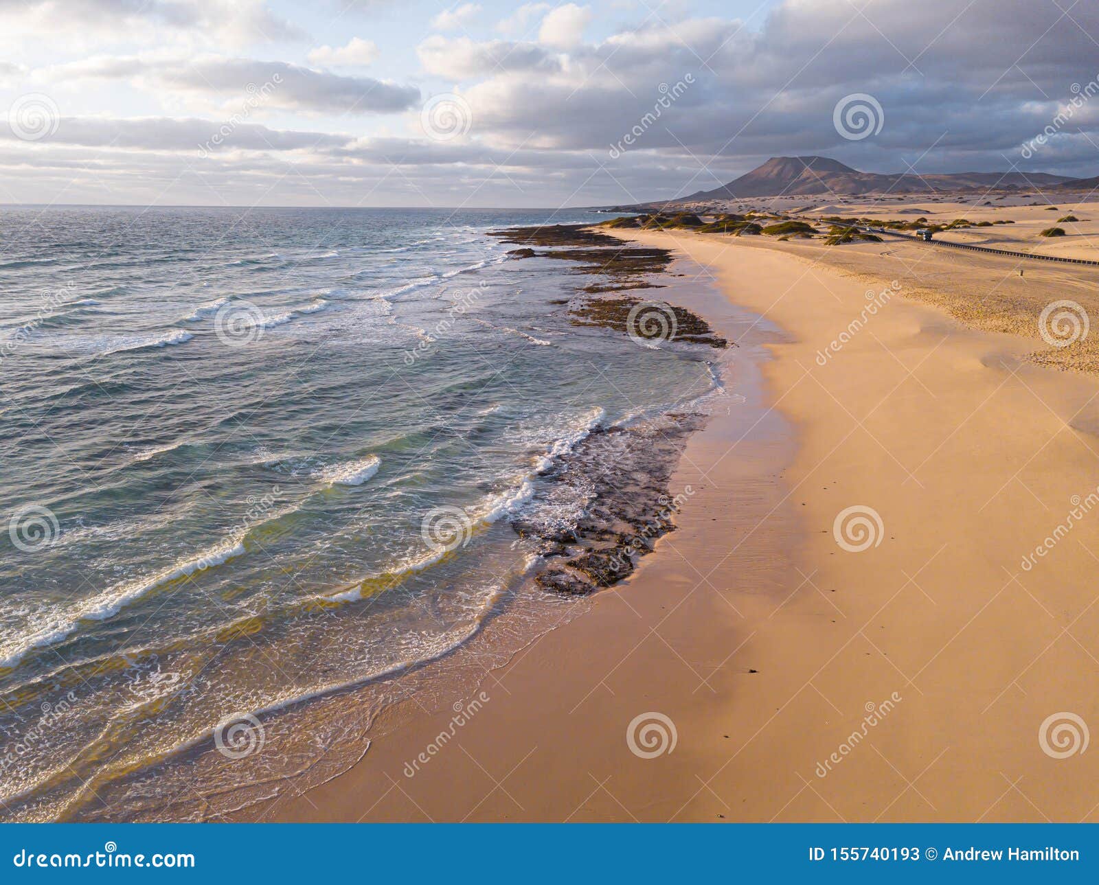aerial overhead image of the corralejo coastline, fuerteventura