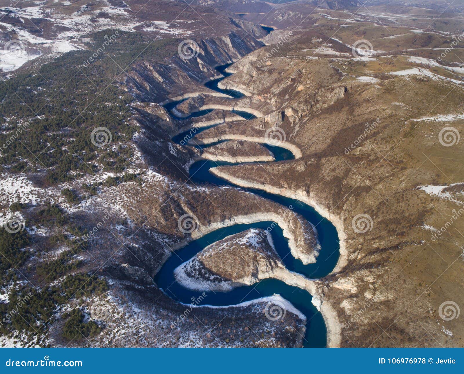 aerial image of uvac canyon in serbia