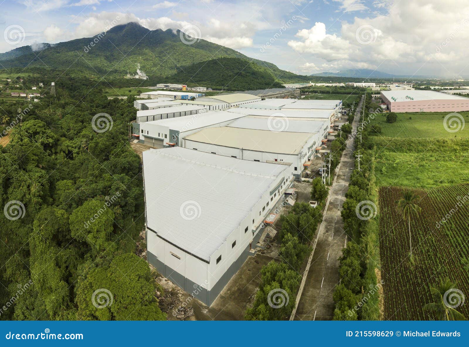 aerial of an industrial factory compound at the foot of mt. makiling in sto. tomas, batangas, philippines