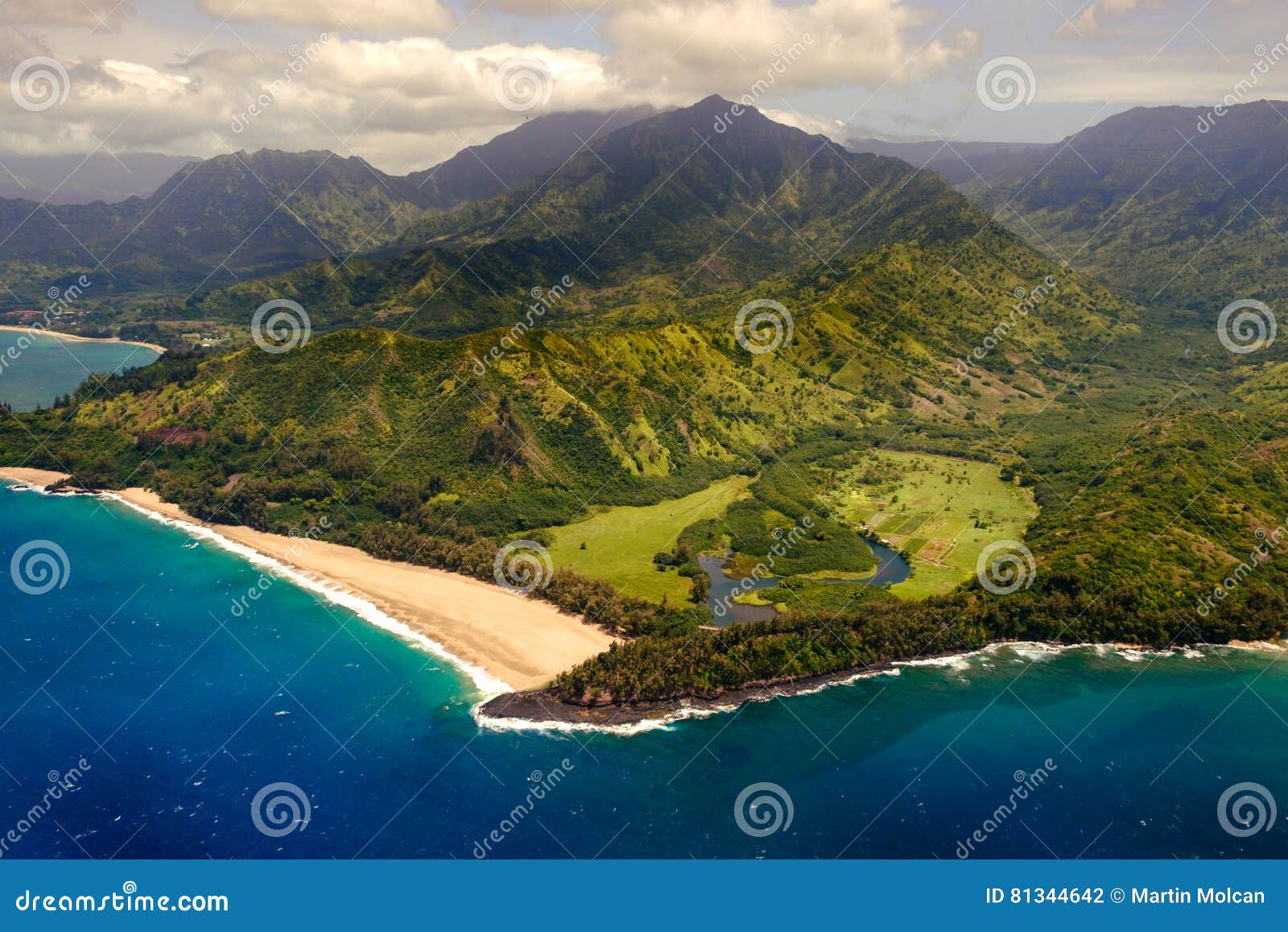 aerial landscape view of shoreline at na pali coast, kauai, hawaii