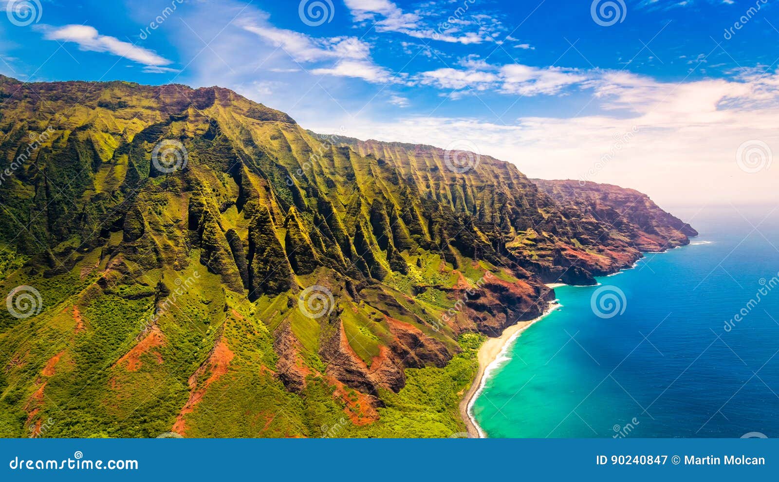 aerial landscape view of spectacular na pali coast, kauai
