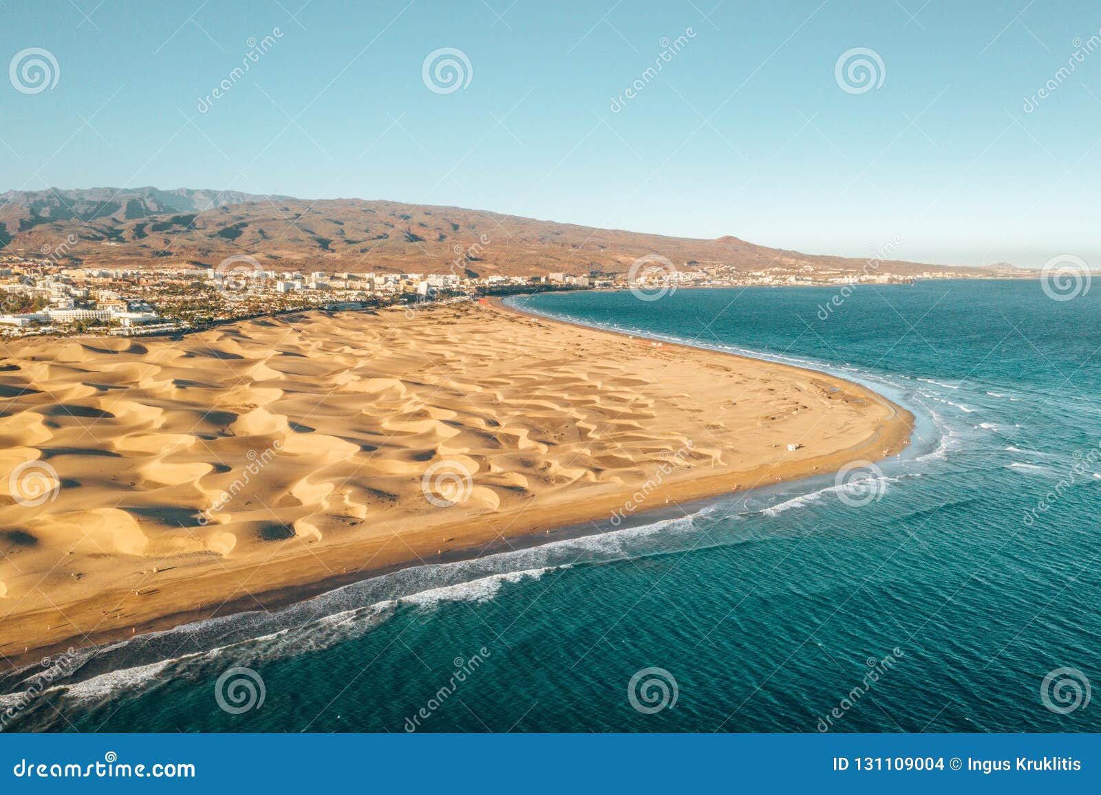 aerial maspalomas dunes view on gran canaria island.