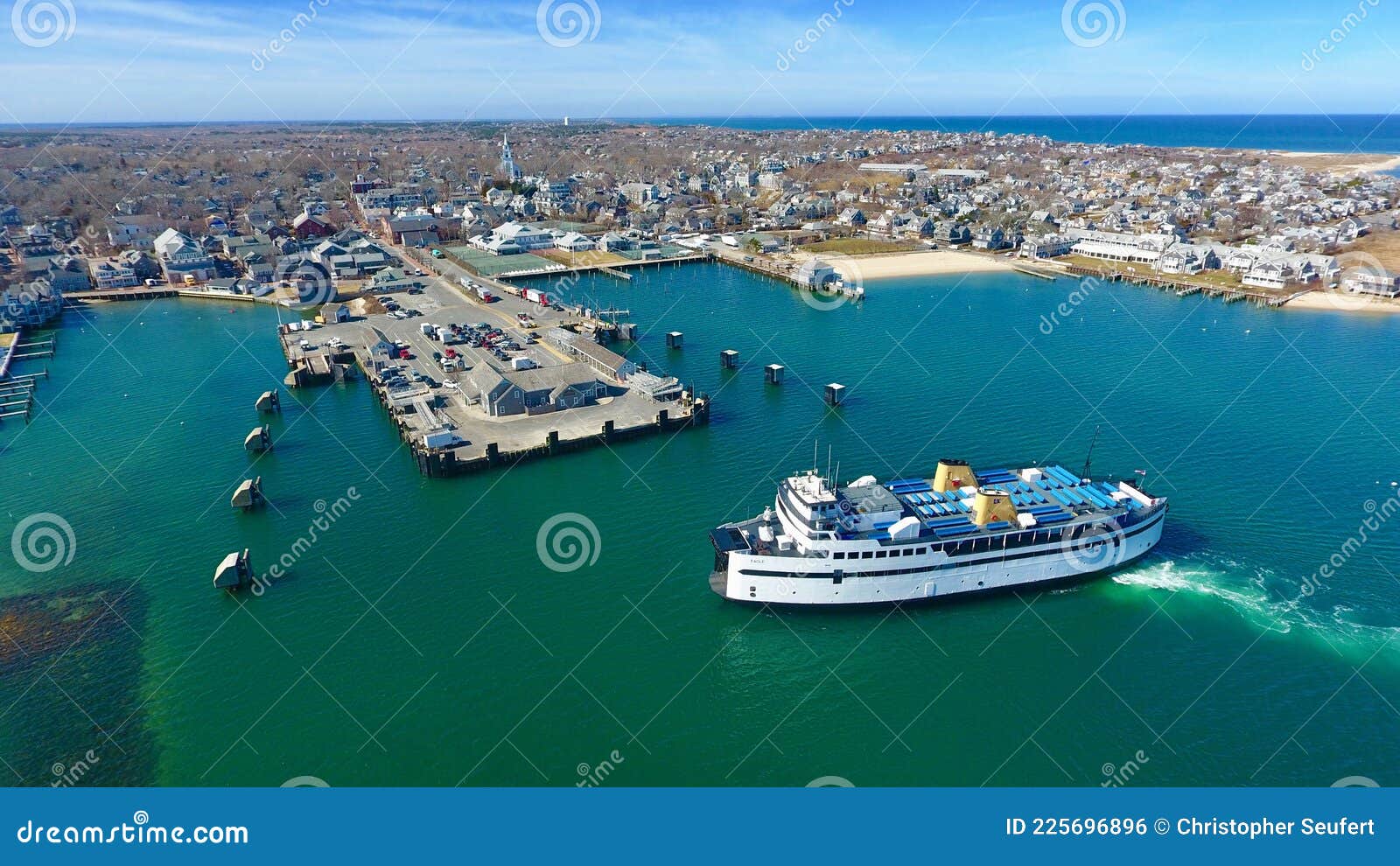 Aerial at Nantucket Island Showing the Arrival of the Ferry from Woods