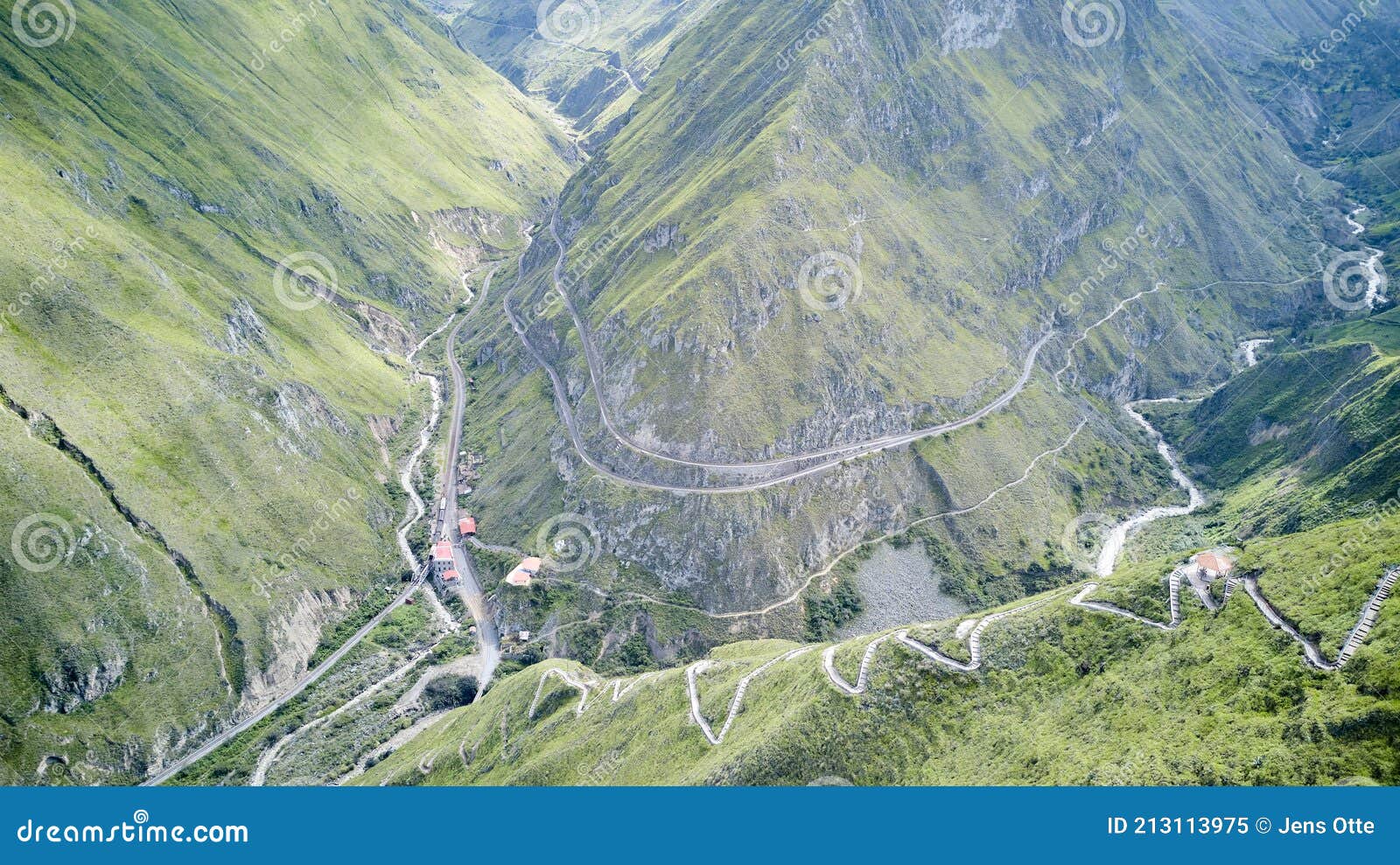 aerial of nariz del diablo, devils nose, a famous railroad track in the andes of ecuador