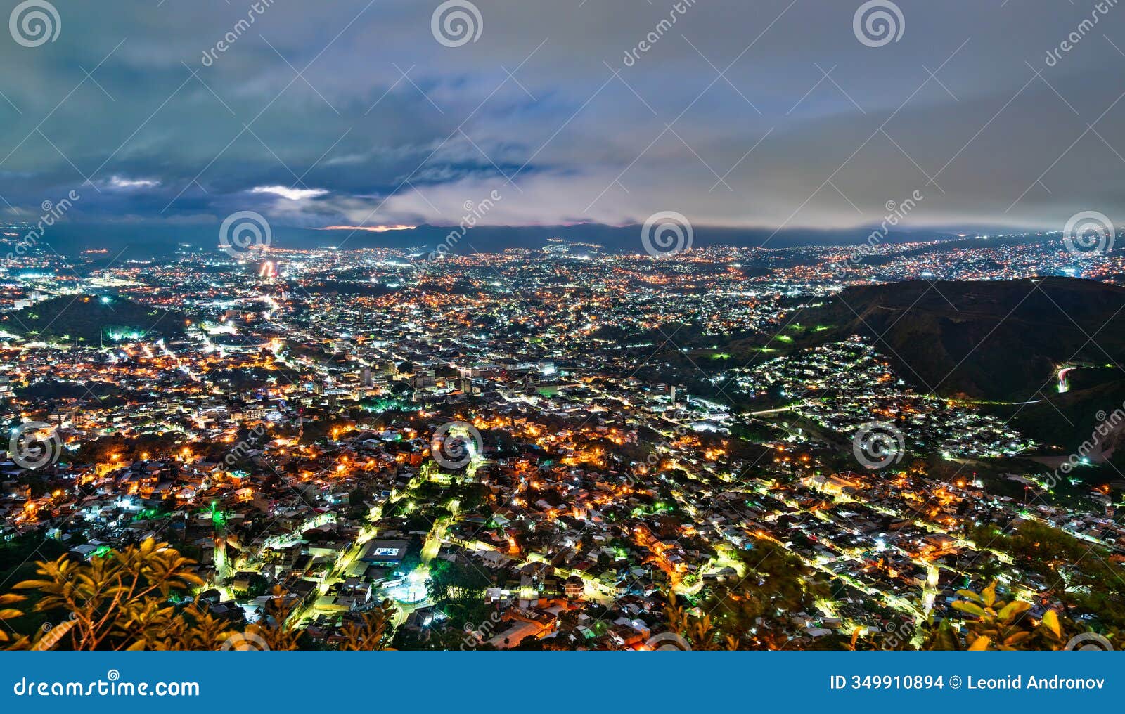 aerial night skyline of tegucigalpa from el picacho park, honduras