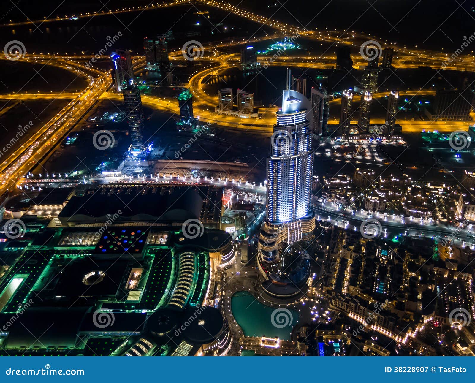 Aerial Night View of Downtown Dubai from Burj Khalifa Editorial