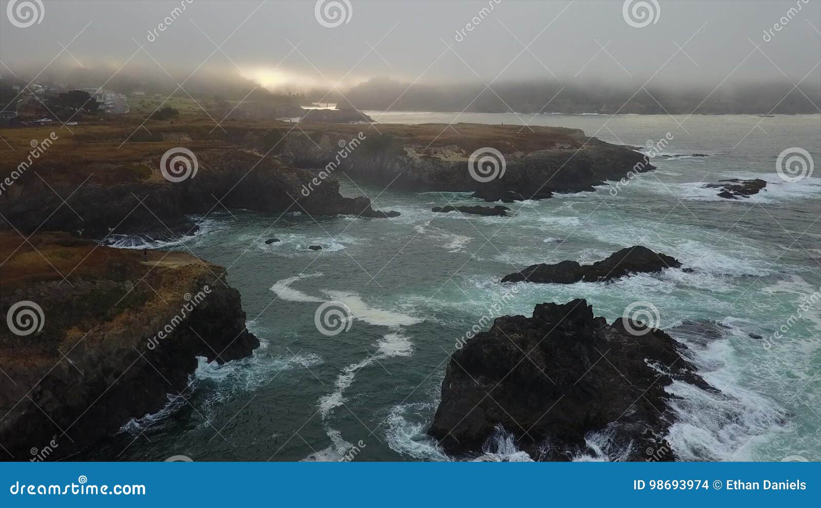 Aerial Of Ocean Fog And Seashore In California Stock Footage Video