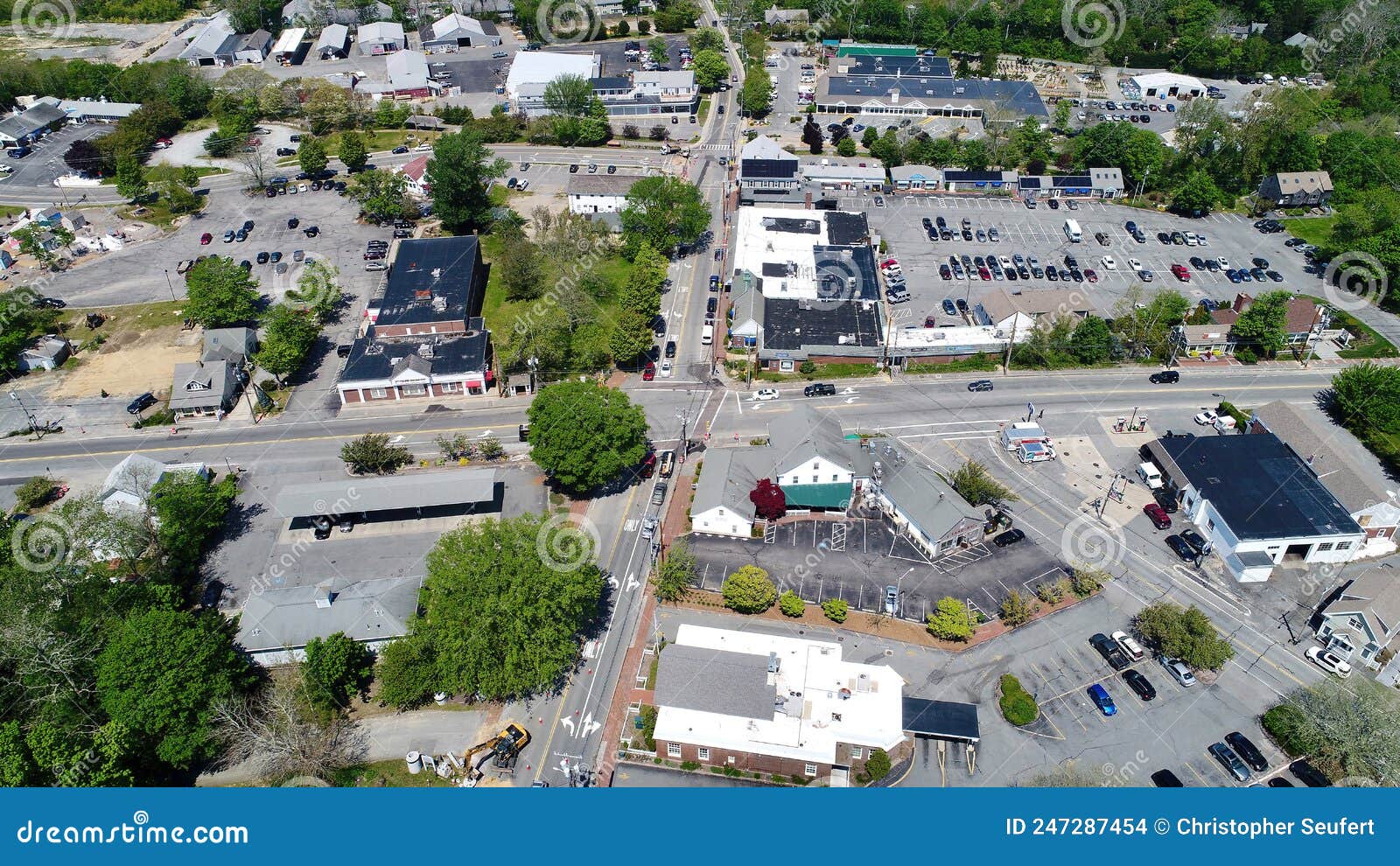 Aerial at Orleans, Cape Cod Showing the Downtown and Main Street Stock