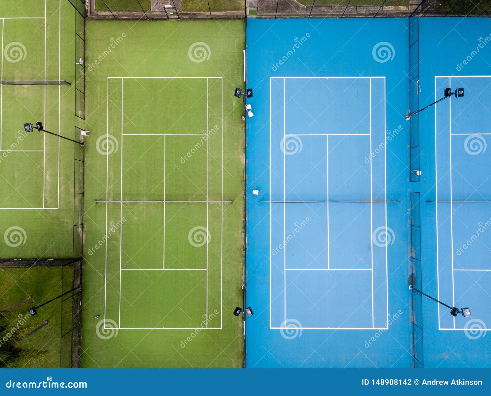 Aerial Overhead Shot of Two Tennis Courts Side by Side, No Players ...