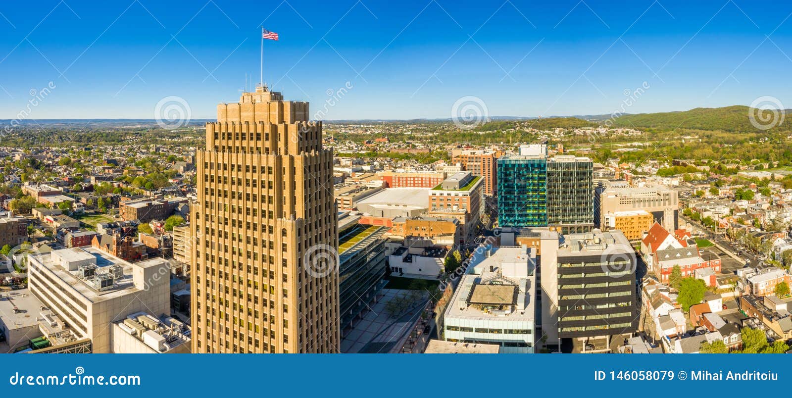 aerial panorama of allentown, pennsylvania skyline