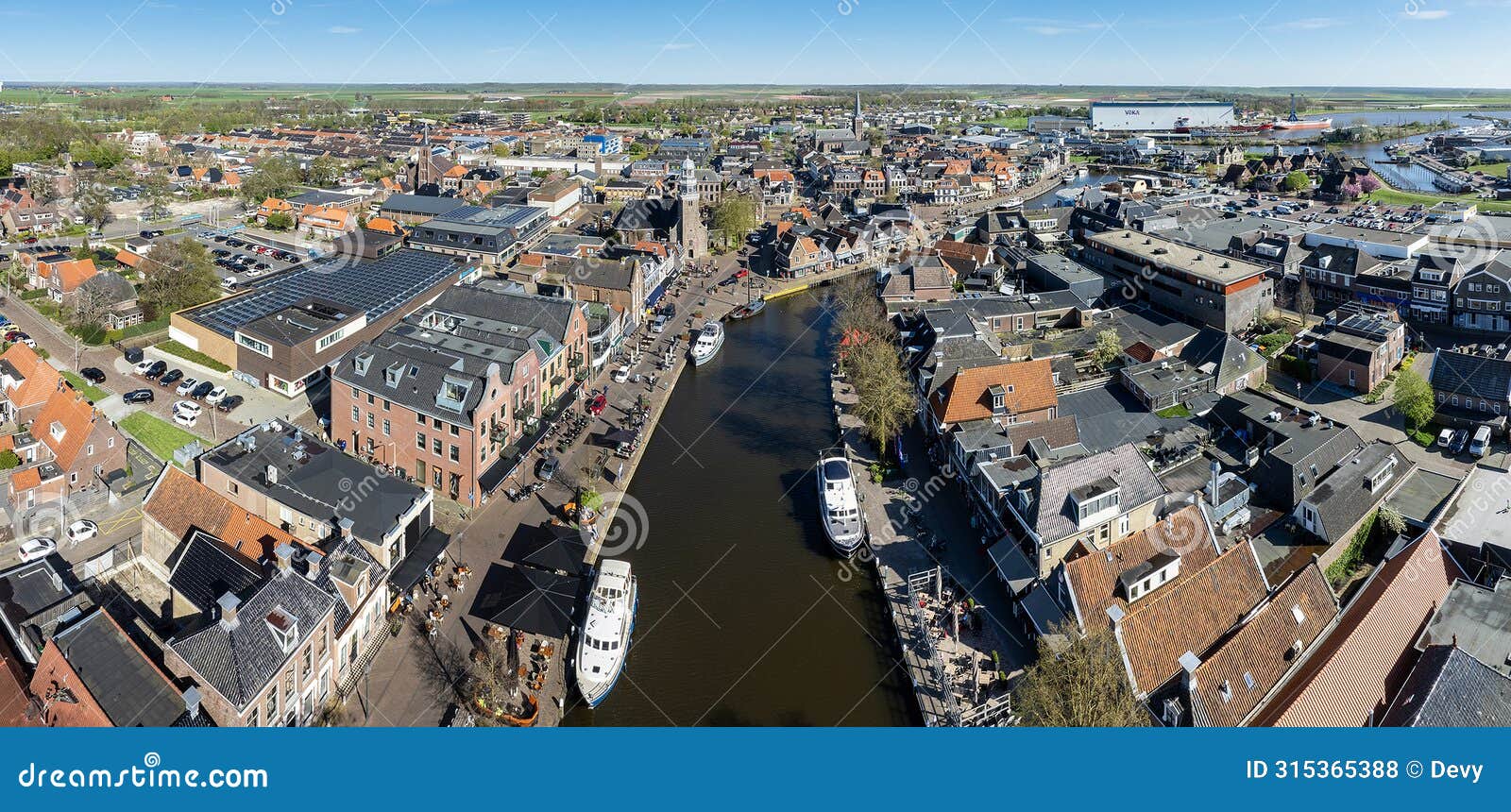 aerial panorama from the city lemmer in friesland the netherlands