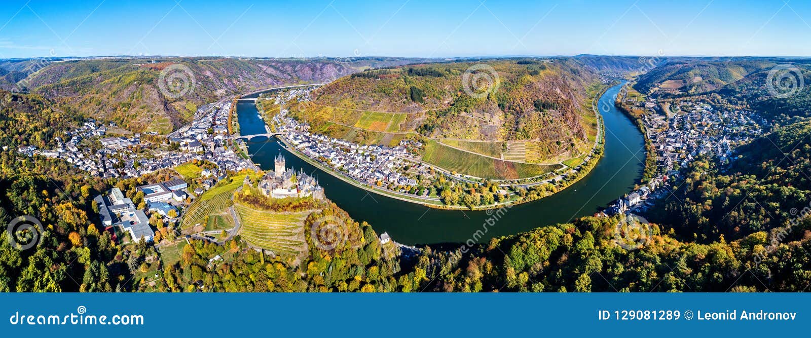 aerial panorama of cochem with the reichsburg castle and the moselle river. germany