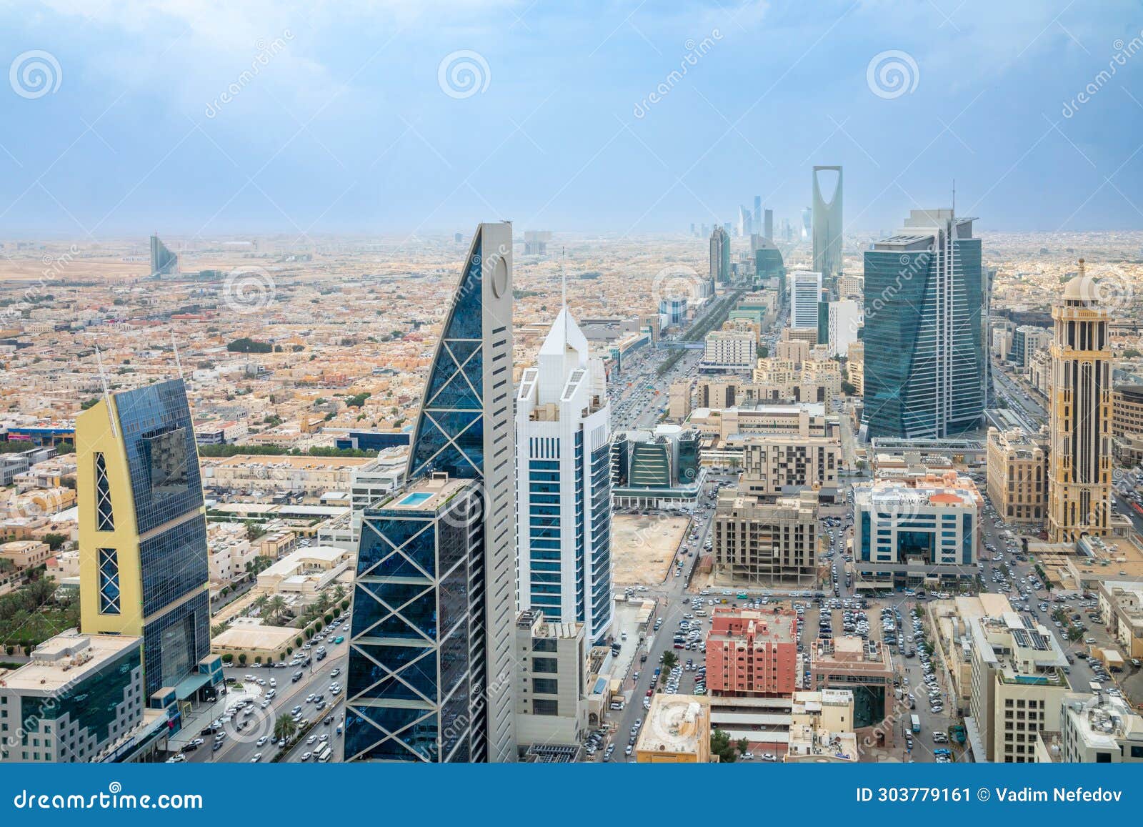 aerial panorama of downtown of riyadh city with skyscrapers of al olaya central business district, al riyadh, saudi arabia