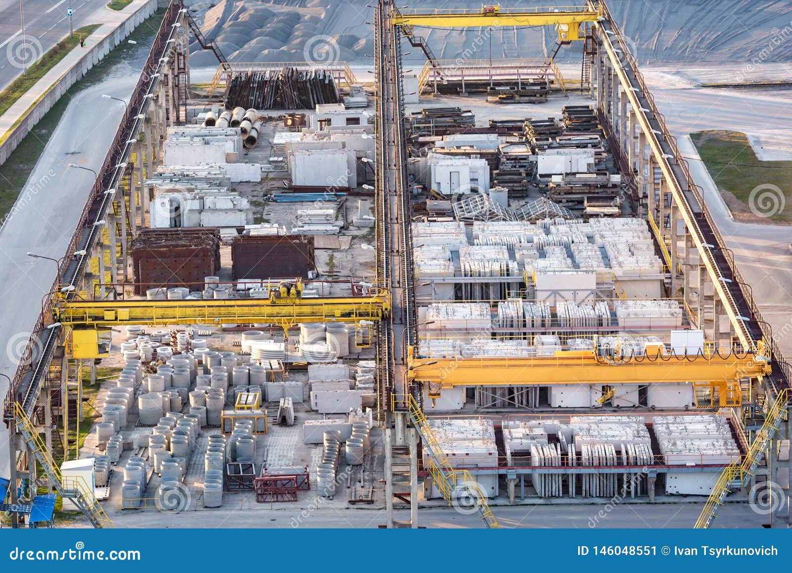 Aerial Panorama on Stock of Building Materials Warehouse from a Height