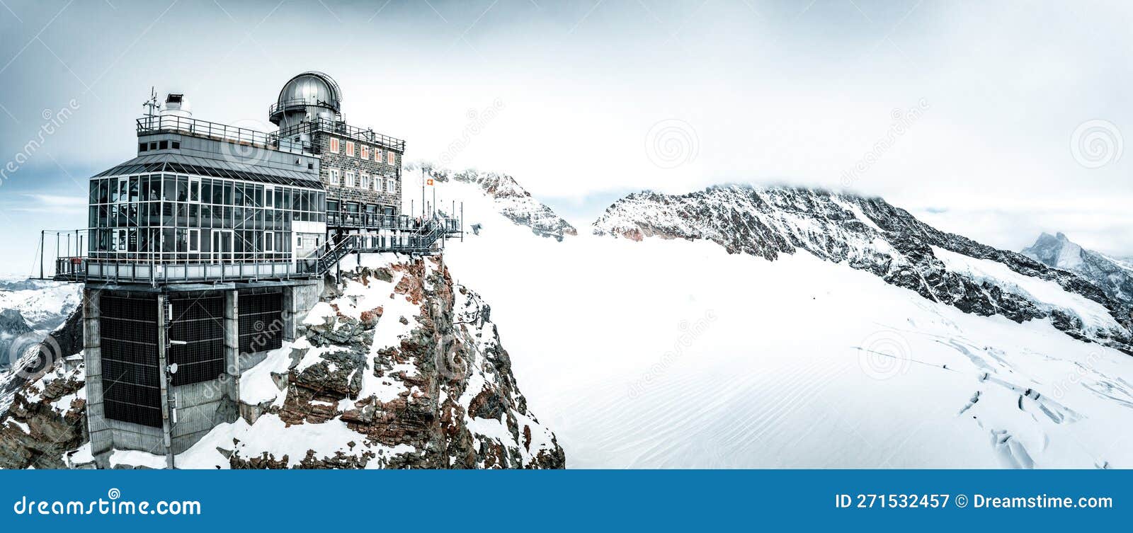 aerial panorama view of the sphinx observatory on jungfraujoch - top of europe