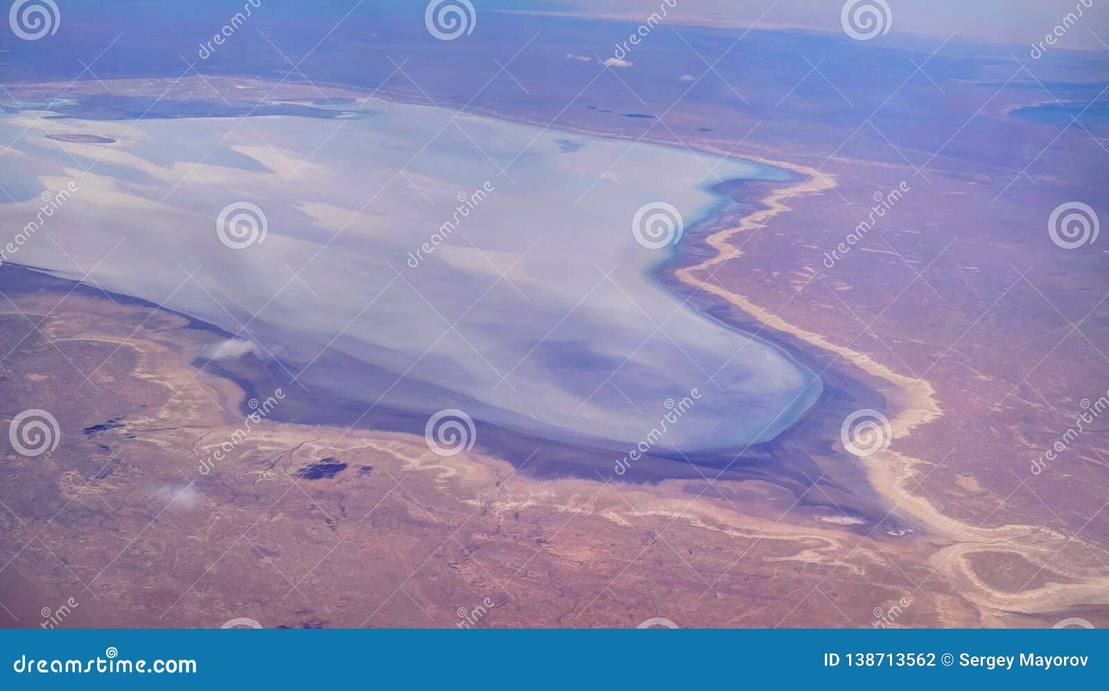 aerial panorama view to saline barsa kelmes lake and ustyurt plateau at karakalpakstan, uzbekistan