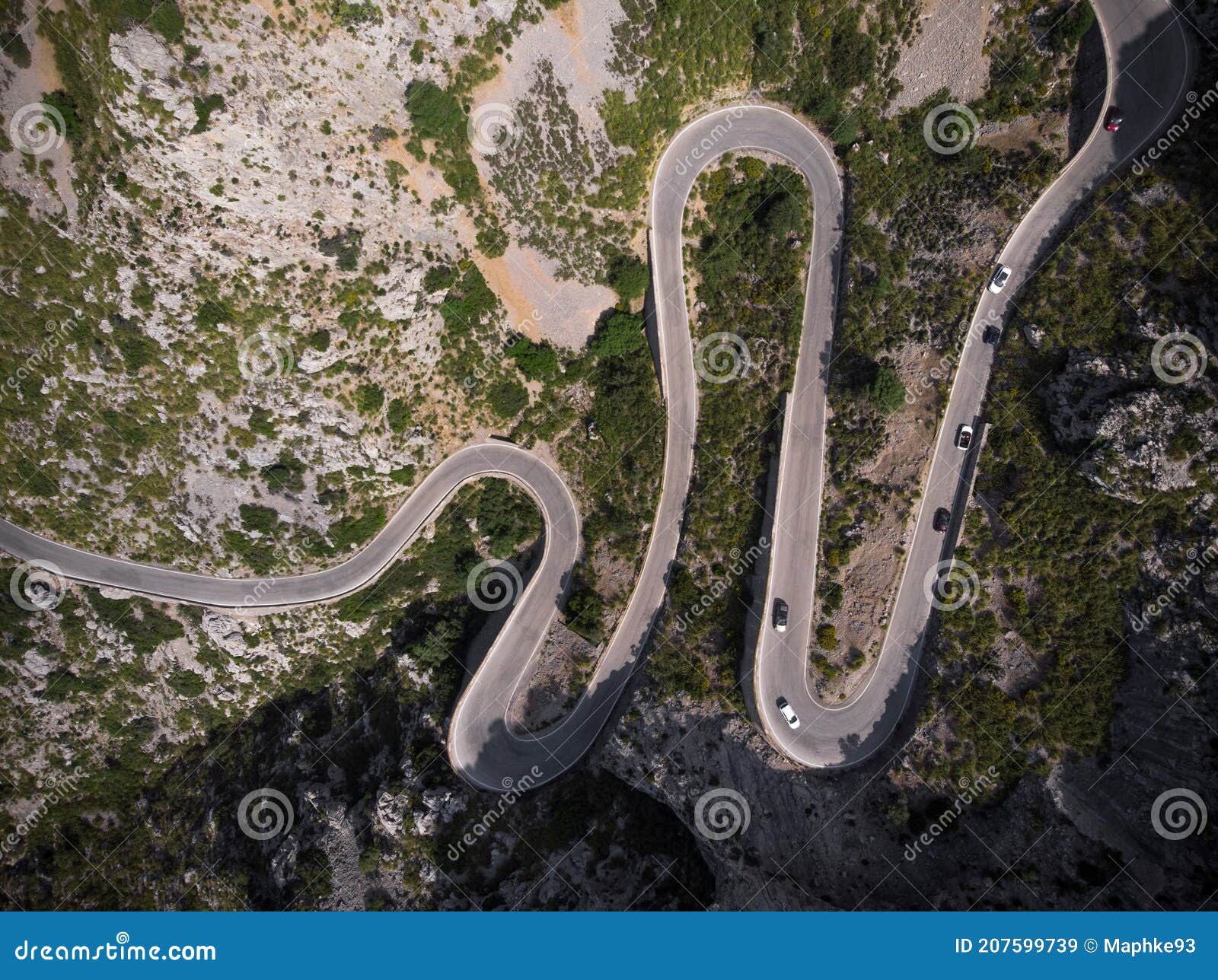 aerial panorama of winding curvy mountain road street sa corbata sa calobra mallorca balearic islands spain europe