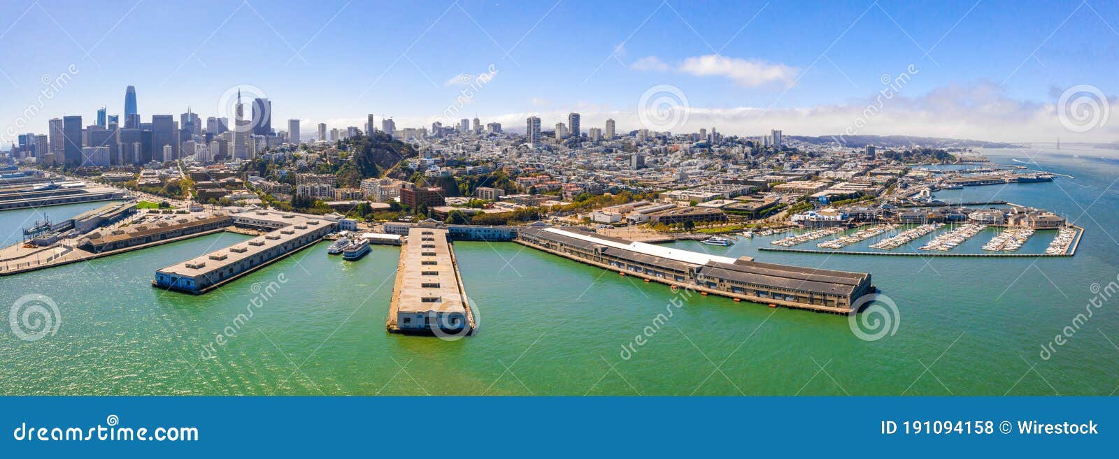 Aerial Panoramic Shot of the San Francisco Skyline and Coast Stock Photo Image of landmark
