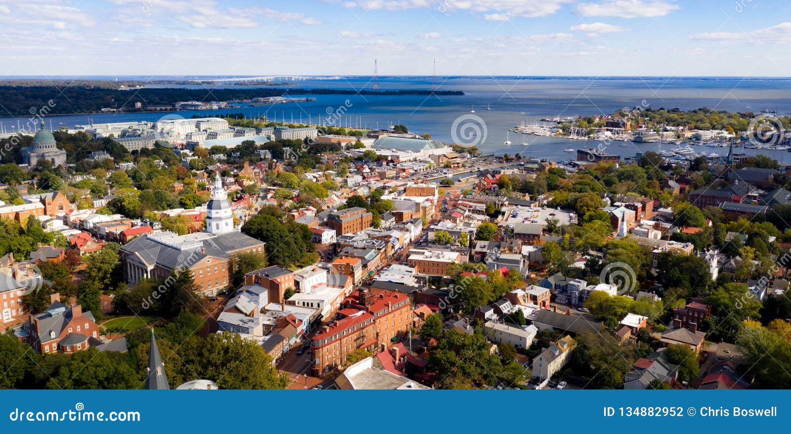 aerial panoramic view annapolis maryland state house capital city