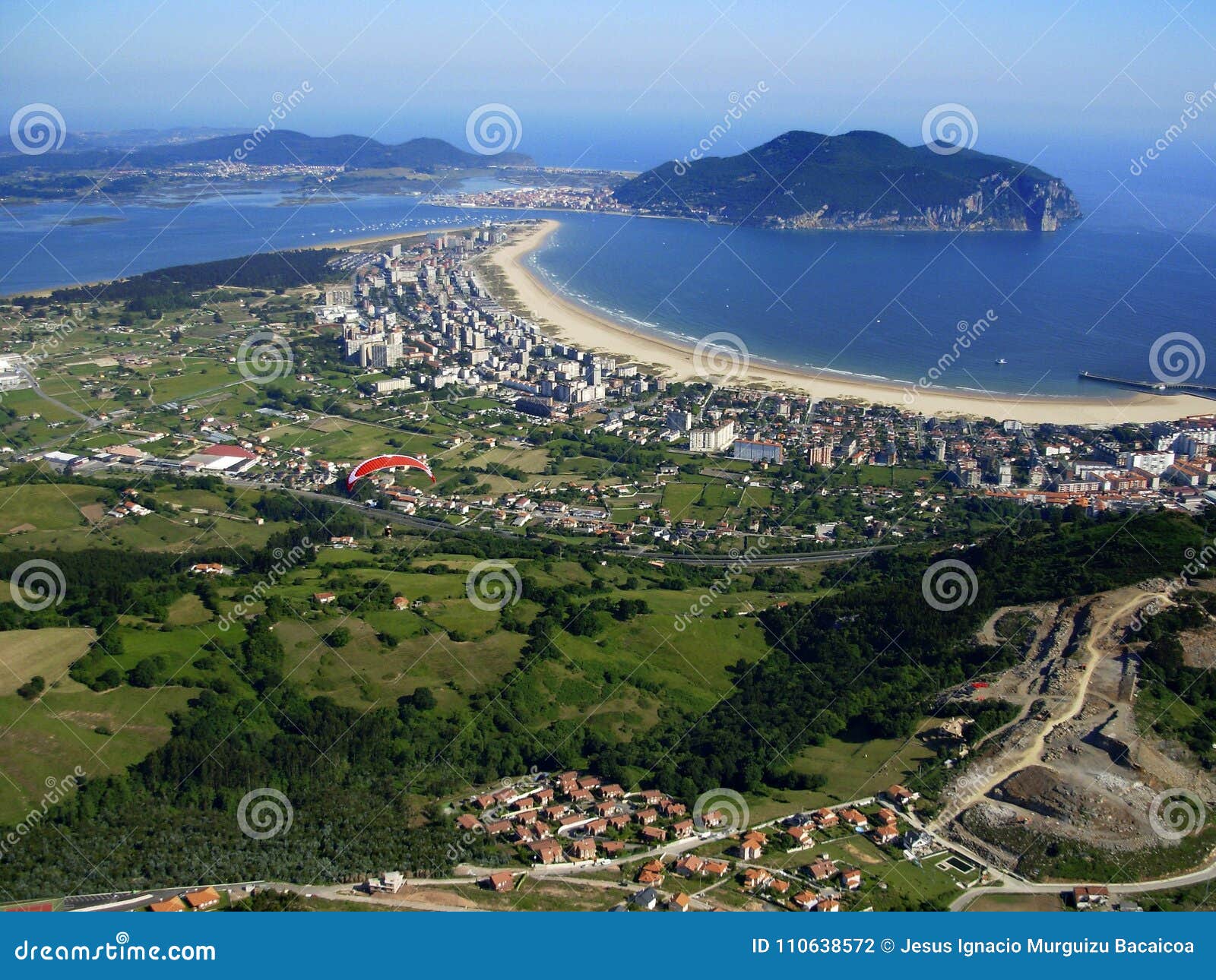 aerial panoramic view of the cantabrian town of laredo.
