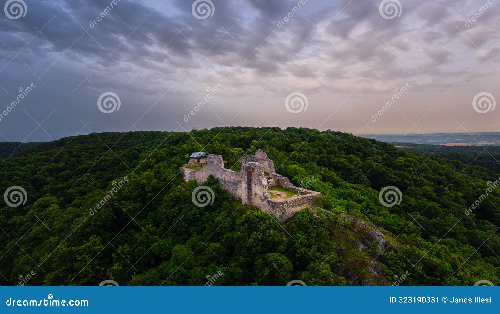 aerial panoramic view about castle of rezi, hungarian name is rezi var.