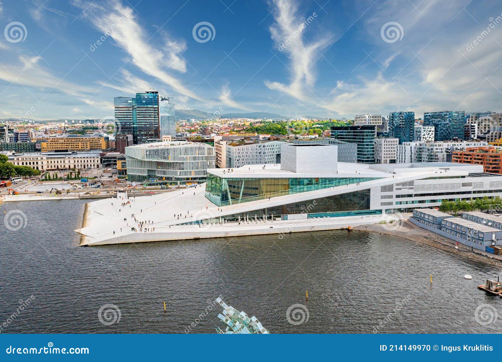 aerial panoramic view of the oslo opera house and new business quarter in oslo