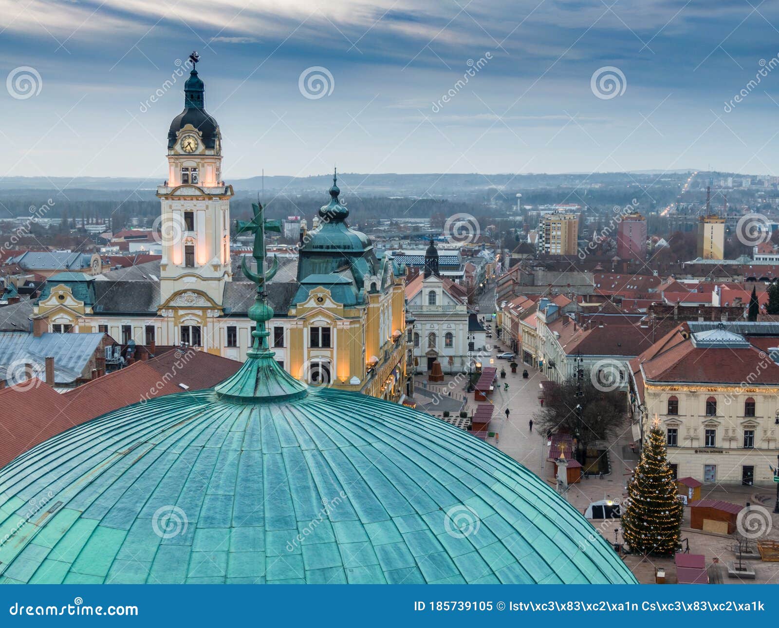 aerial photo of advent in pecs, hungary