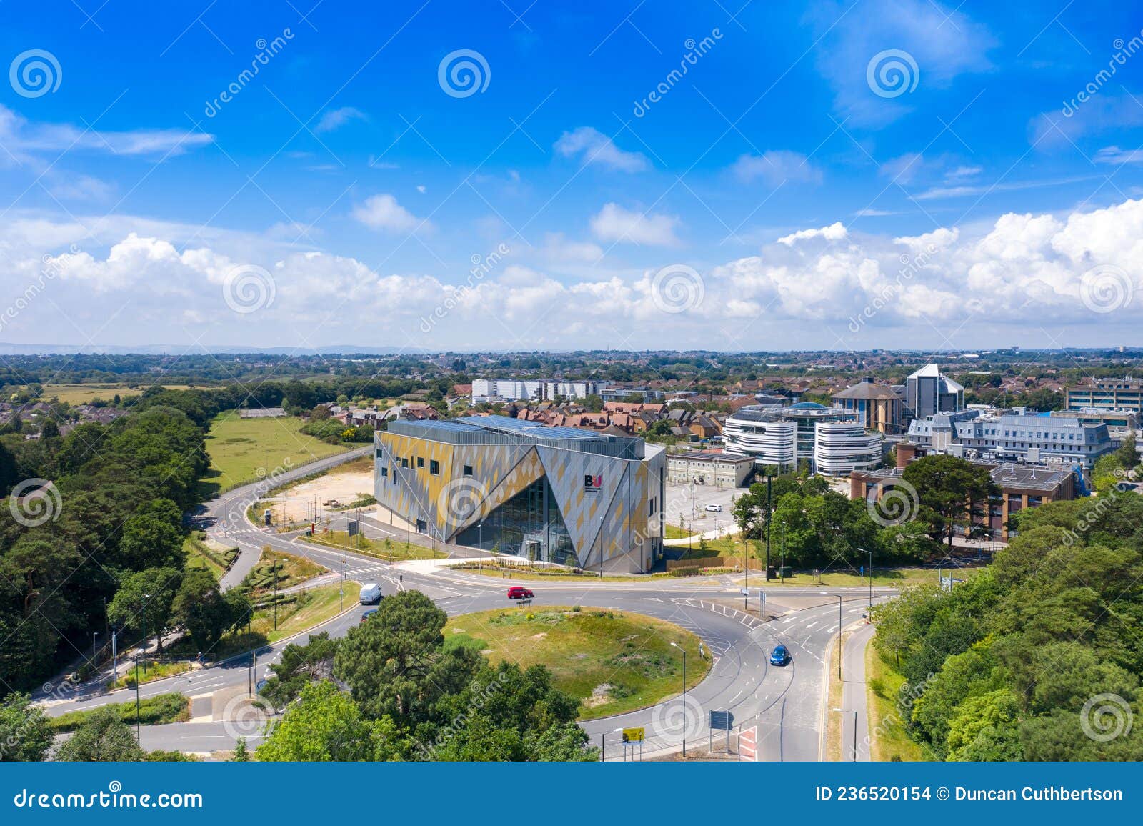 aerial photo of the bournemouth university, talbot campus buildings from above showing the arts university bournemouth, the