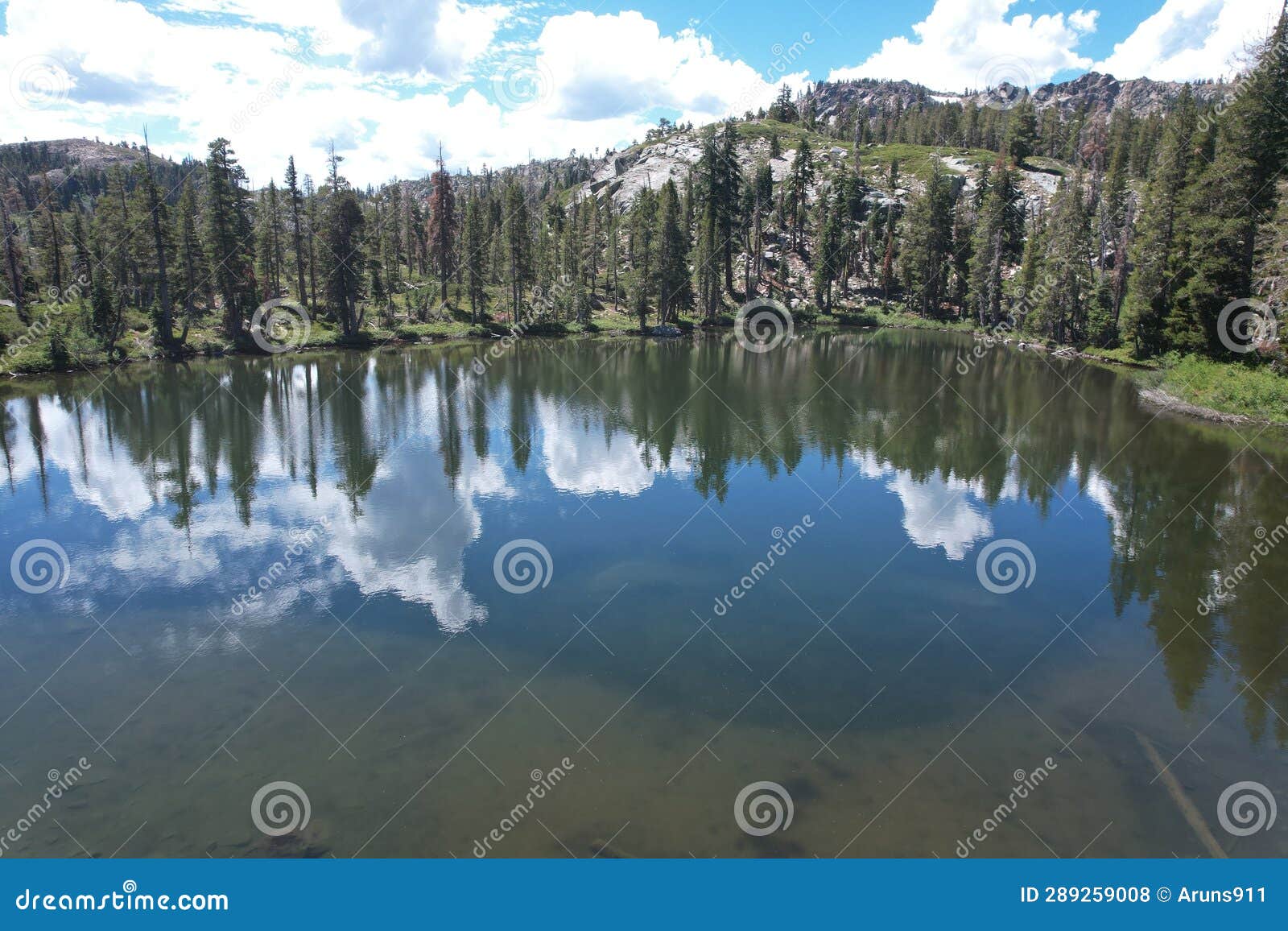 aerial photo of little bear lake at eureka plumas forest, lake basin, california