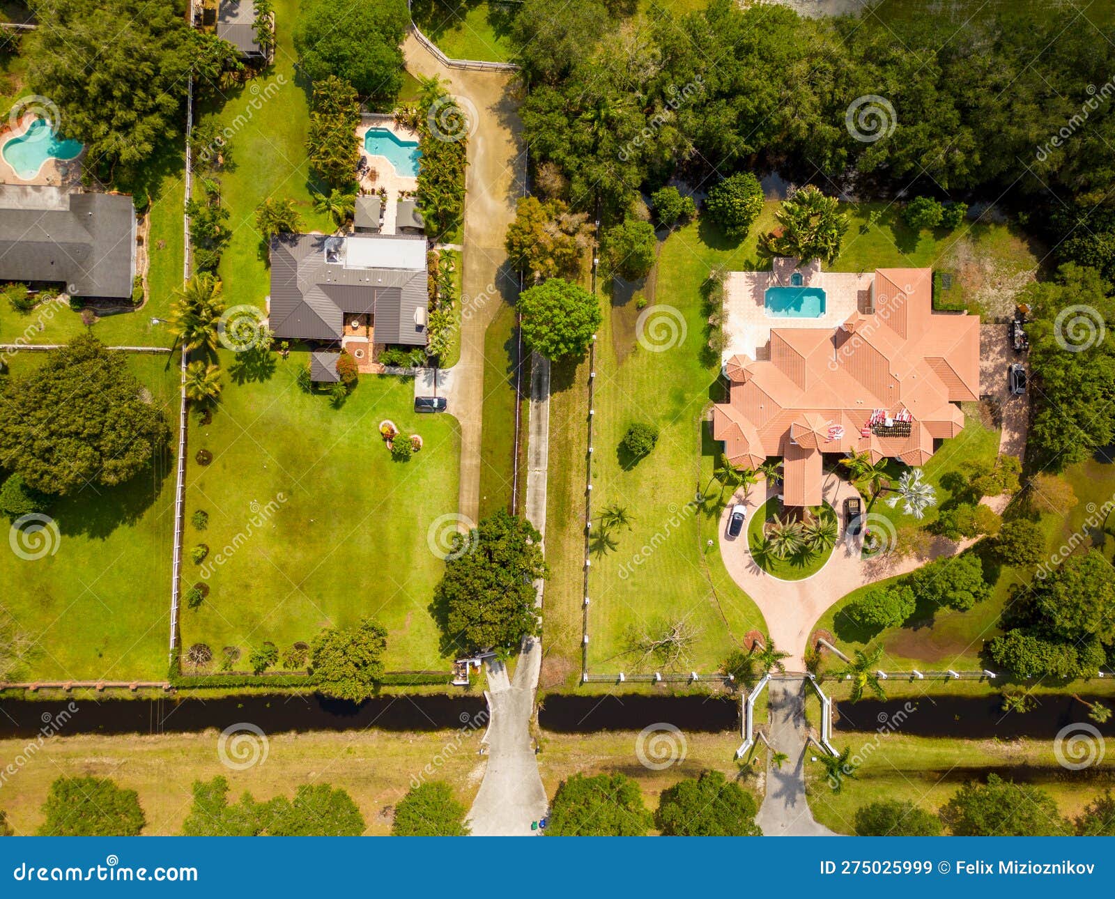 aerial photo mansions in southwest ranches neighborhood florida usa