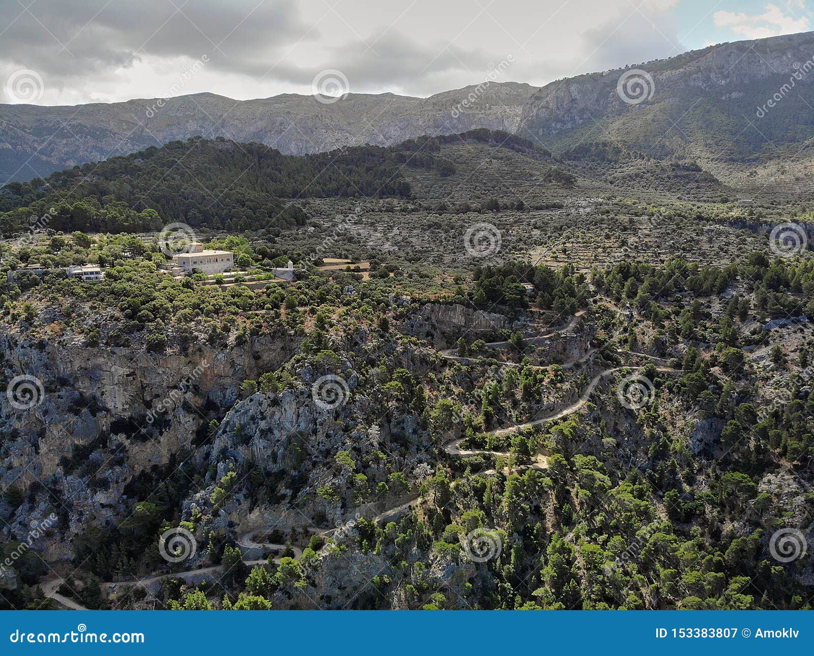 aerial photo son marroig countryside winding country road, palma de mallorca, balearic islands, spain