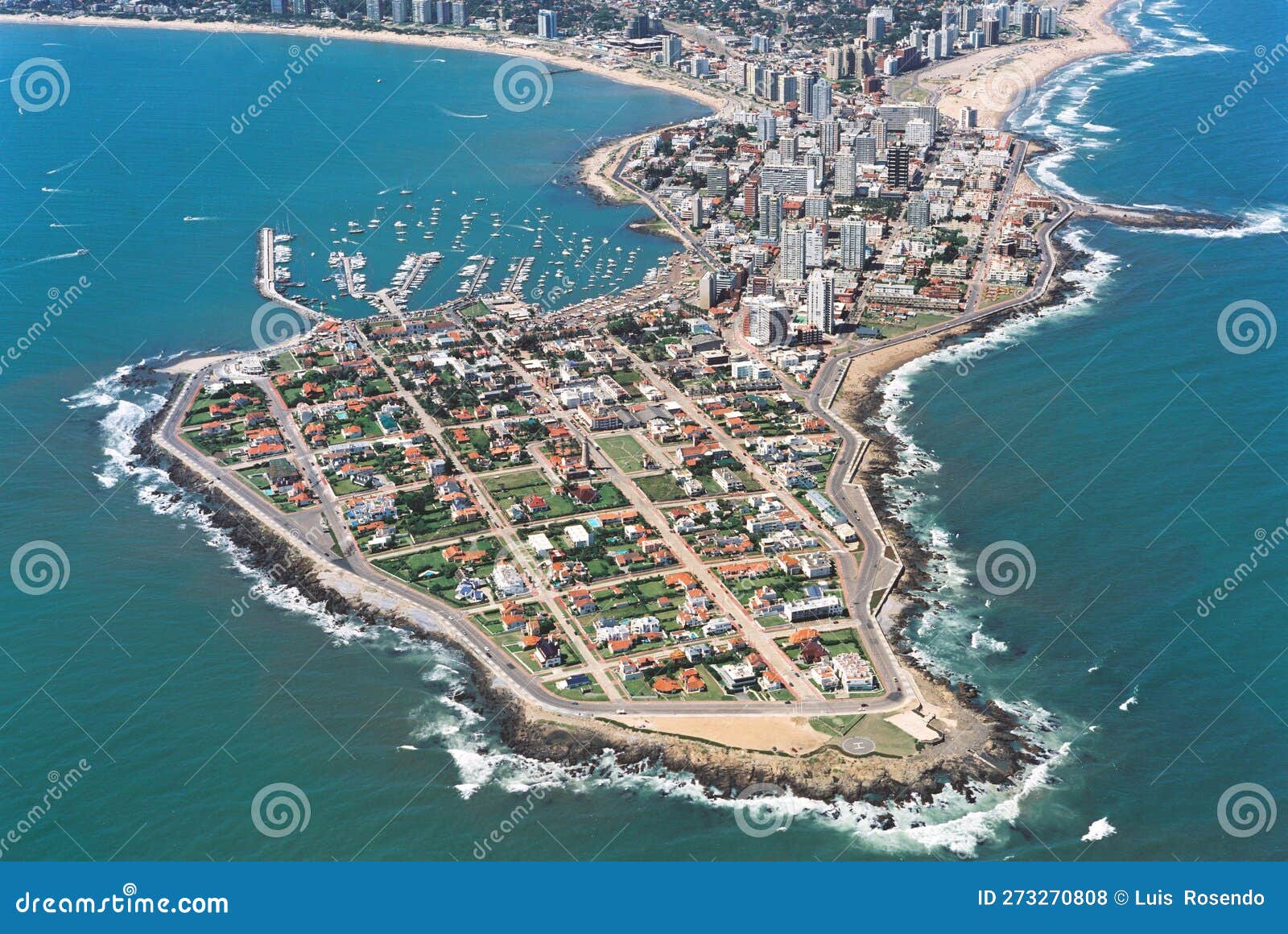 tourist city of punta del este with luxurious houses and marina with yachts uruguay