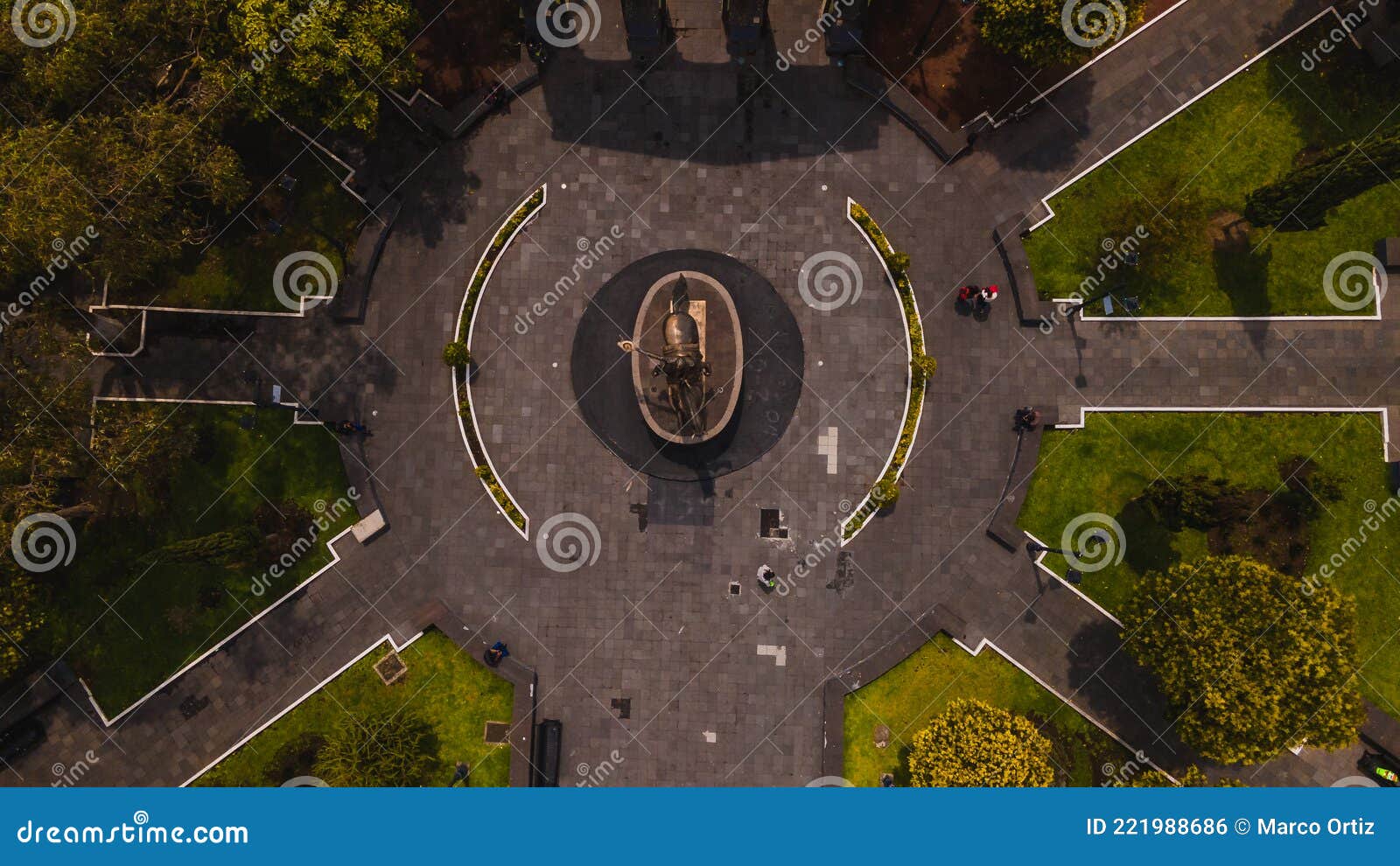 aerial photographs of the plaza del caballito in toluca, state of mexico