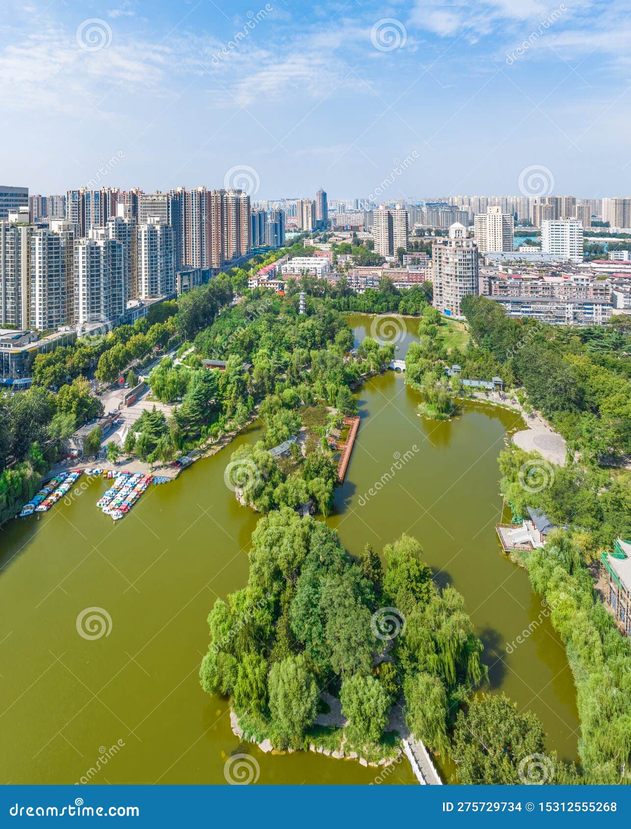 aerial photography of chang'an park and longquan tower in chang'an district, shijiazhuang city, hebei province, china