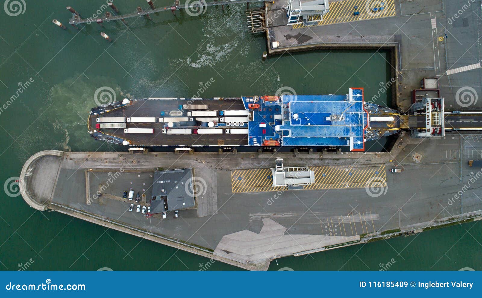 aerial view of a ferry boat in calais port, france
