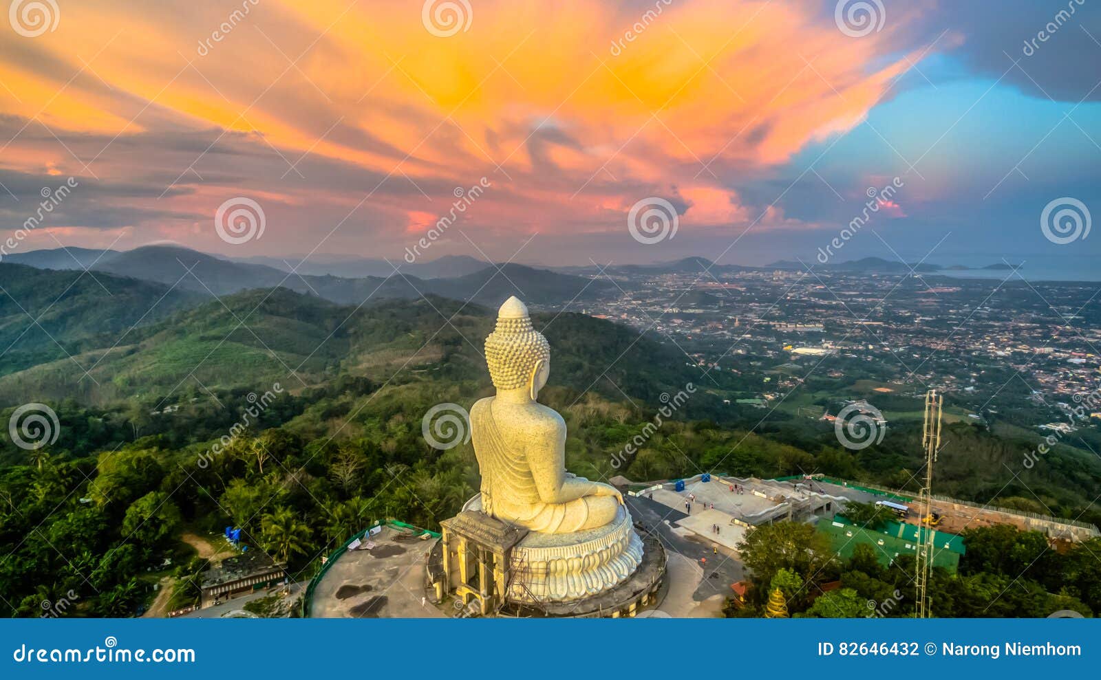 Aerial Photography Sweet Sunset At Phuket`s Big Buddha Stock Photo