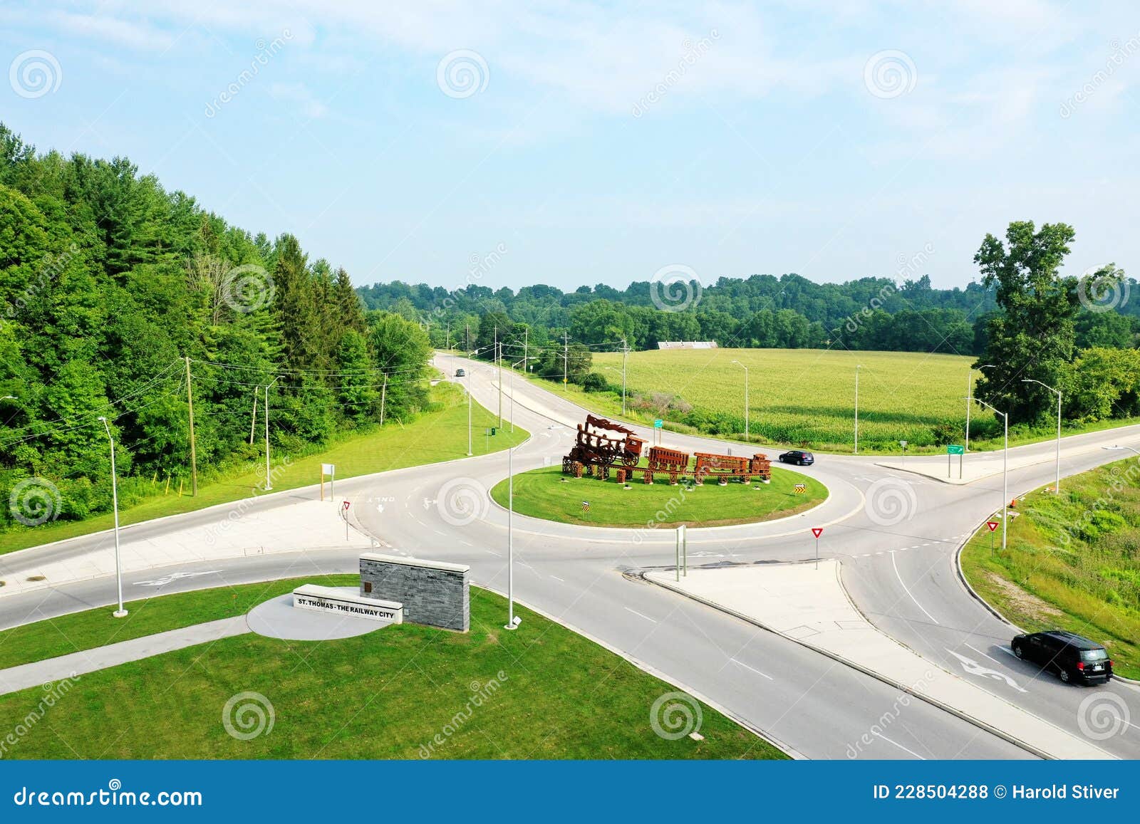 Aerial of Roundabout at St Thomas, Ontario, Canada Editorial Stock