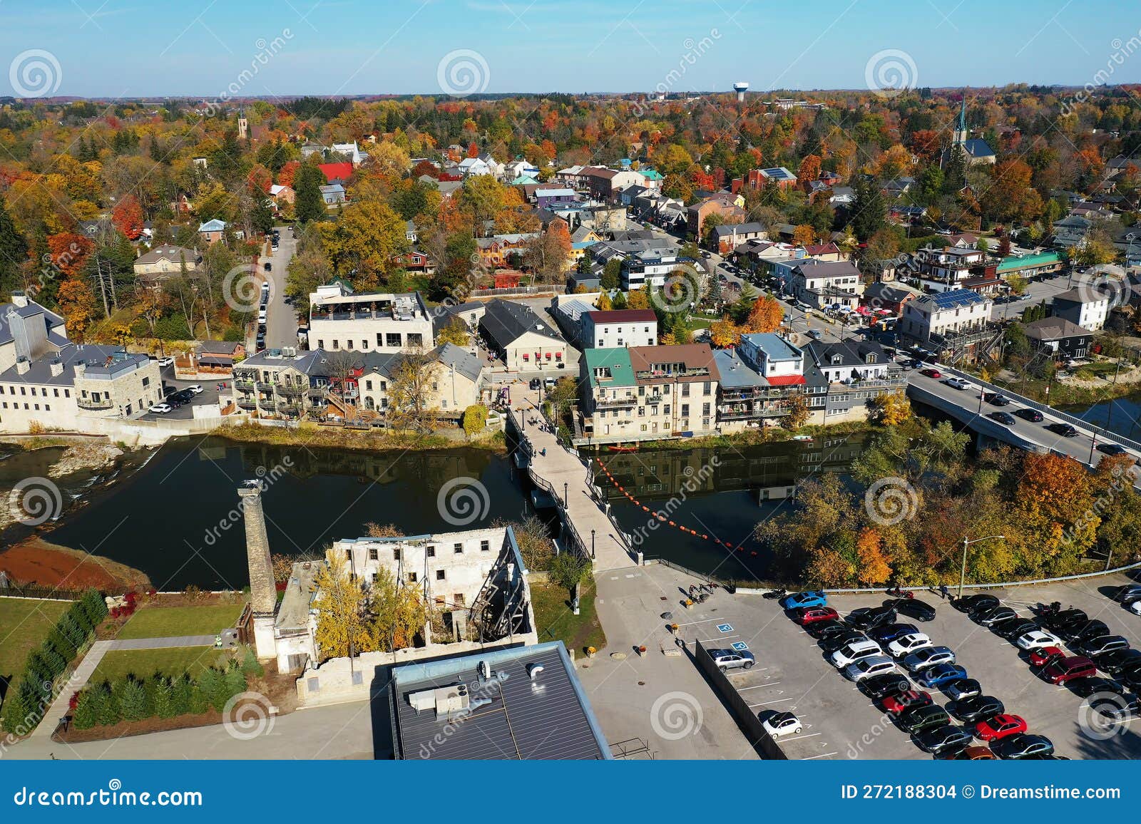 Aerial Scene of Elora, Ontario, Canada in Fall Stock Photo Image of