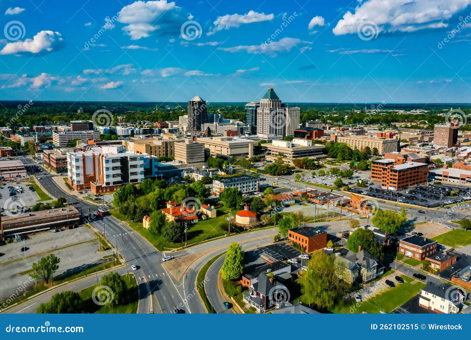 aerial shot of the city of greensboro, in north carolina during daylight