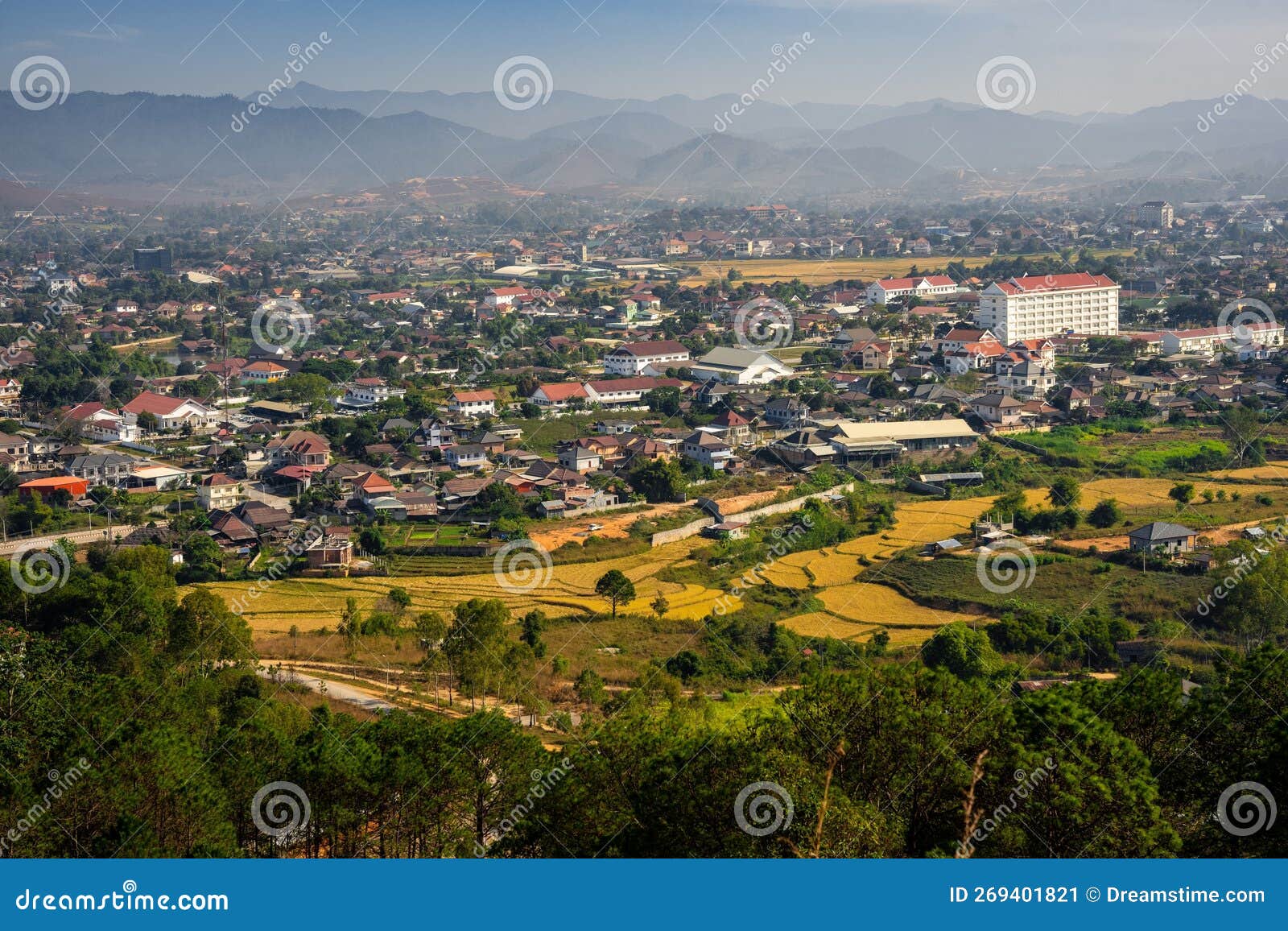 aerial shot of the city of xiangkhouang in laos